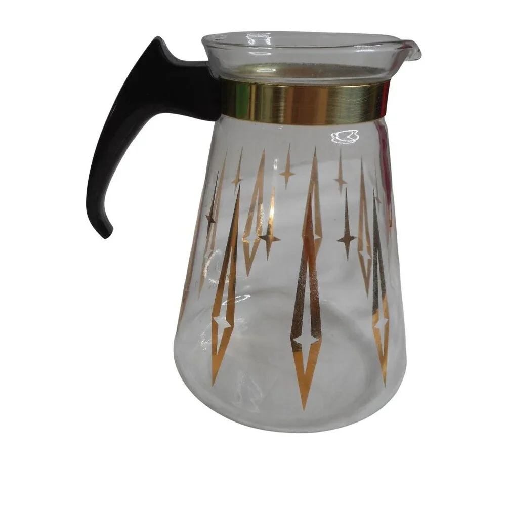 Vintage MCM Pyrex Atomic Gold Coffee Tea Juice Pitcher Carafe Estate Find - Picture 4 of 7